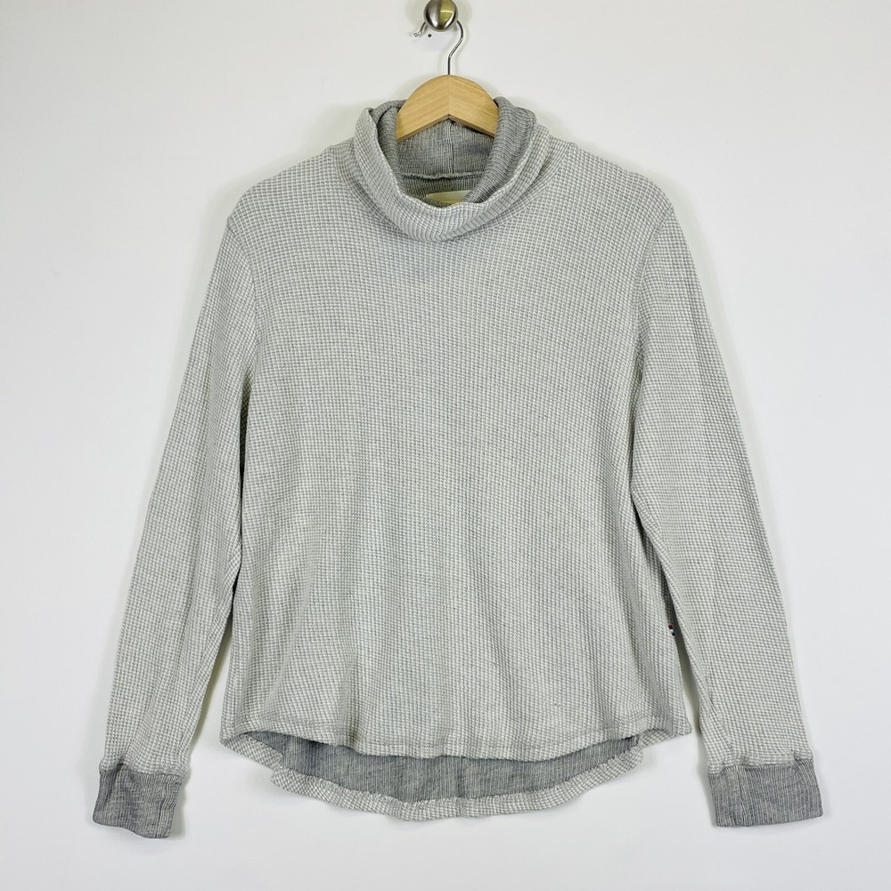 Sol Angeles Womens Large Sweater Grey Waffle Turtleneck‎ Comfy Soft Girl Lounge